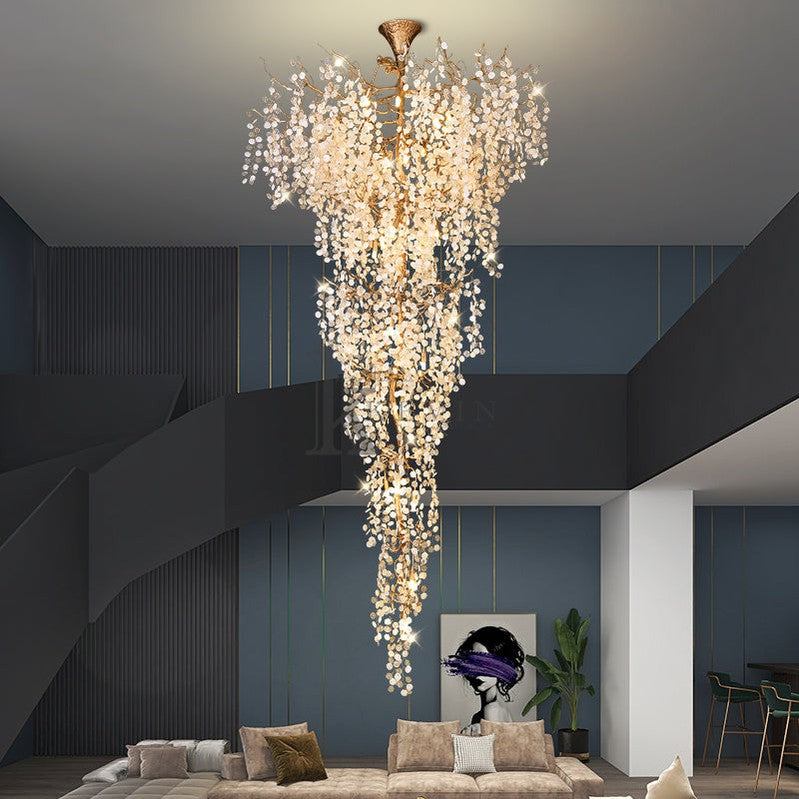 Electra Blossom Petal Detail Grand Staircase Chandelier Branch Chandelier Kevin Studio Inc