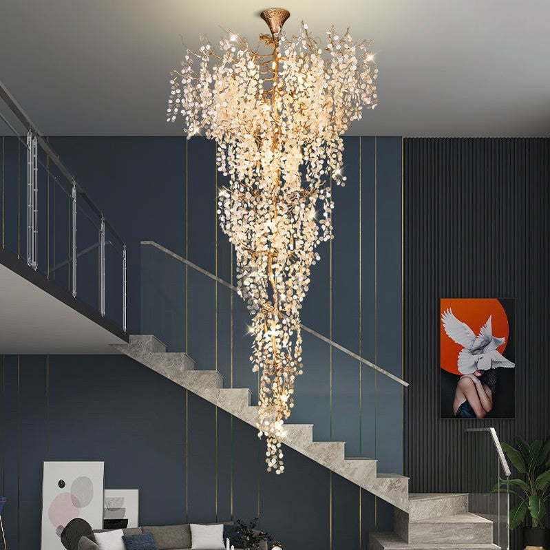Electra Blossom Petal Detail Grand Staircase Chandelier Branch Chandelier Kevin Studio Inc