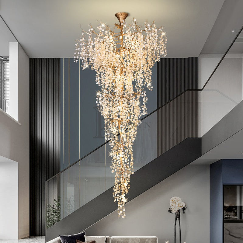 Electra Blossom Petal Detail Grand Staircase Chandelier Branch Chandelier Kevin Studio Inc