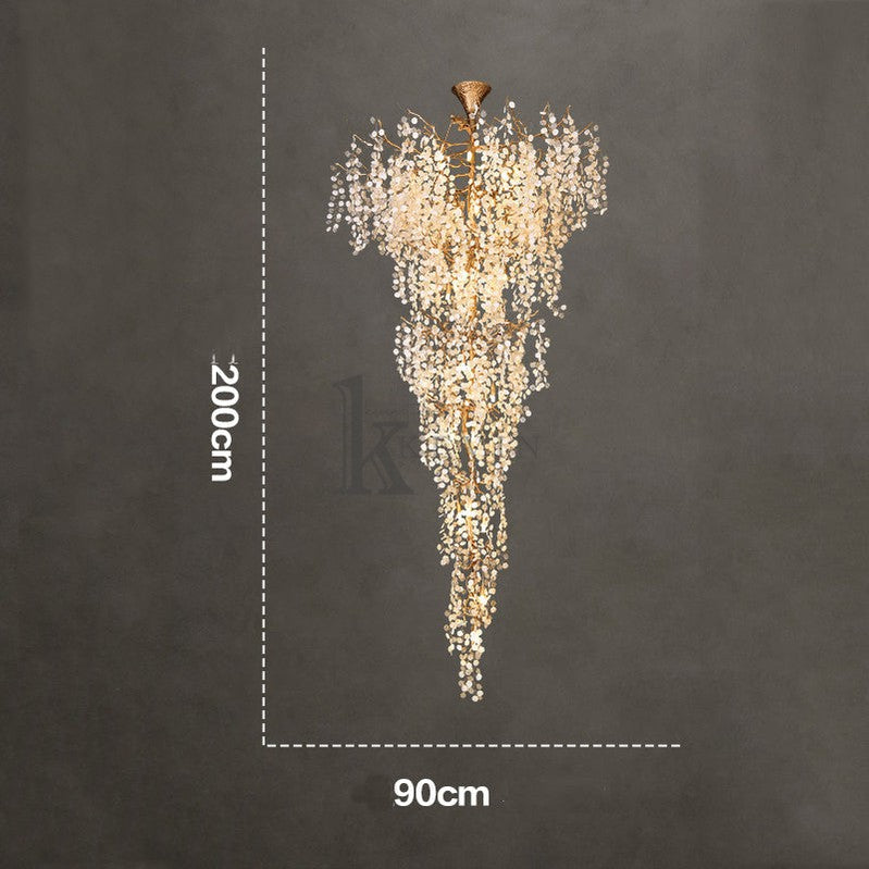 Electra Blossom Petal Detail Grand Staircase Chandelier Branch Chandelier Kevin Studio Inc Diameter 90 cm(35.4in) x Height 200 cm(78.7in)