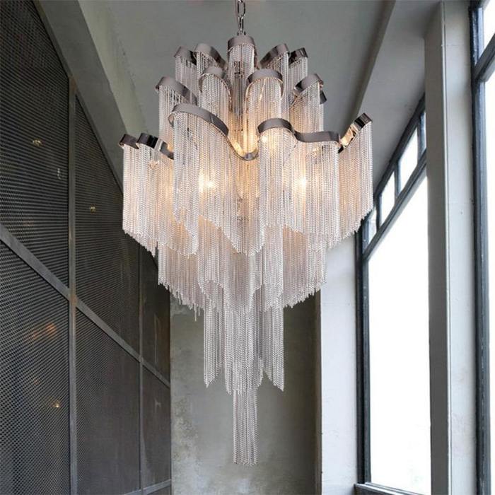 Flavio Modern Aluminum Chain Tassel Stream Chandelier Chandelier Kevin Studio Inc
