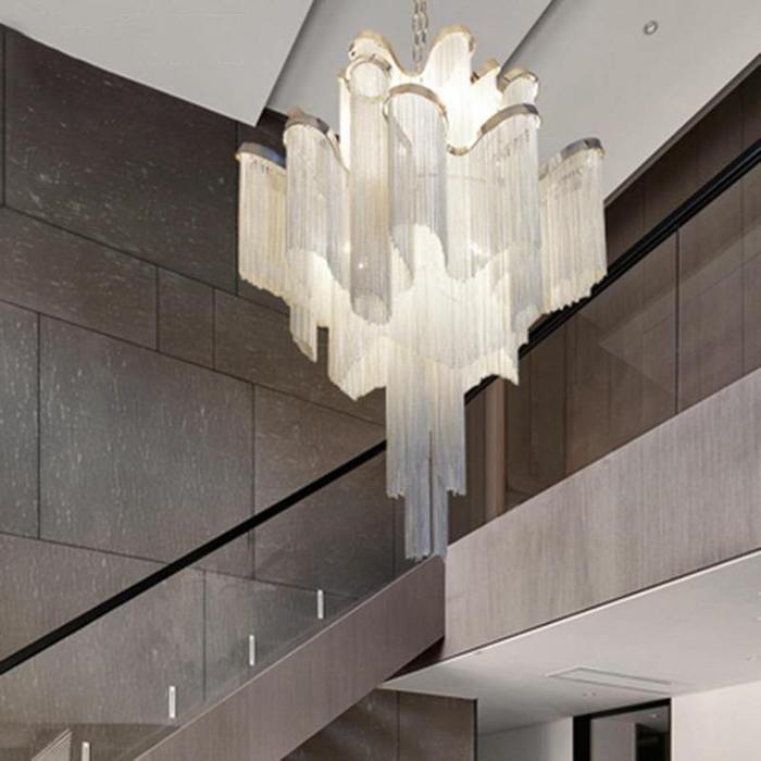 Flavio Modern Aluminum Chain Tassel Stream Chandelier Chandelier Kevin Studio Inc Width 32" x Height 40"