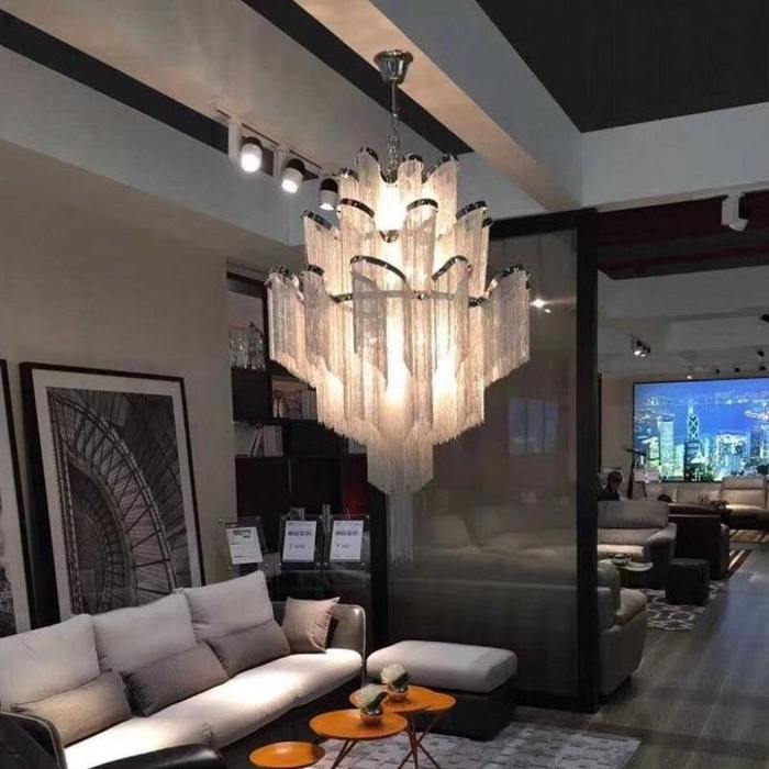 Flavio Modern Aluminum Chain Tassel Stream Chandelier Chandelier Kevin Studio Inc