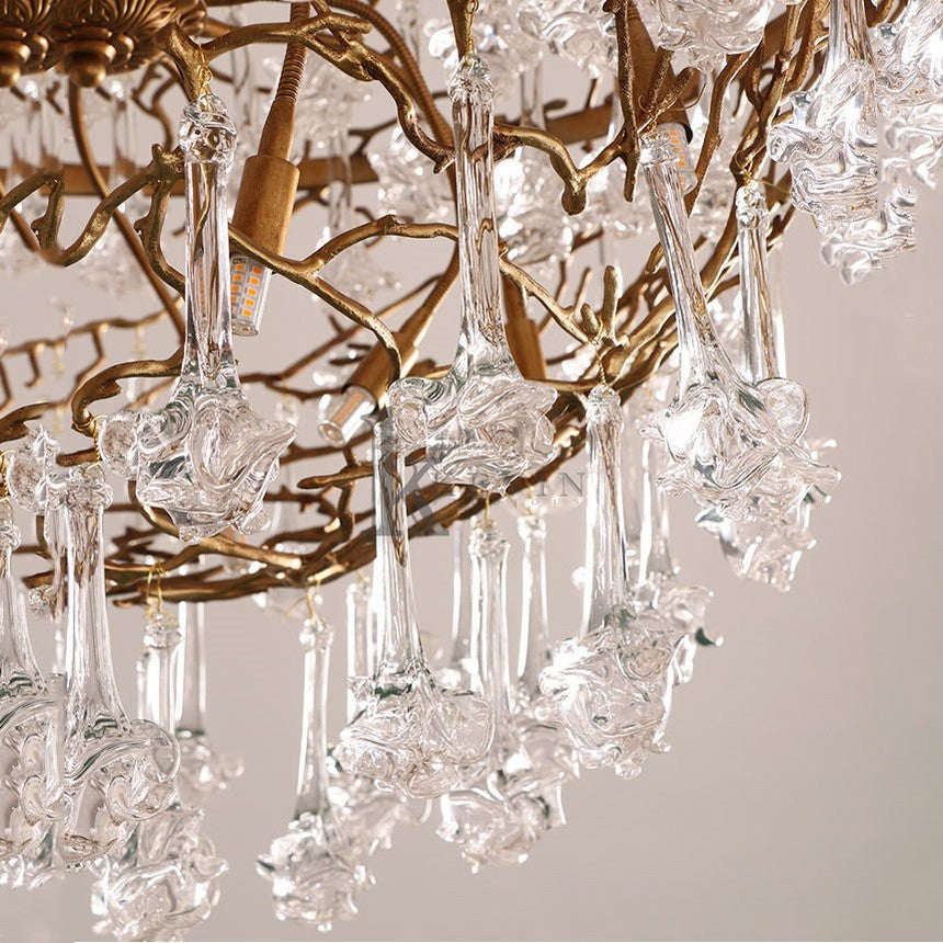 Caleb Modern Crystal Drop Brass Branch Chandelier Branch Chandelier Kevin Studio Inc