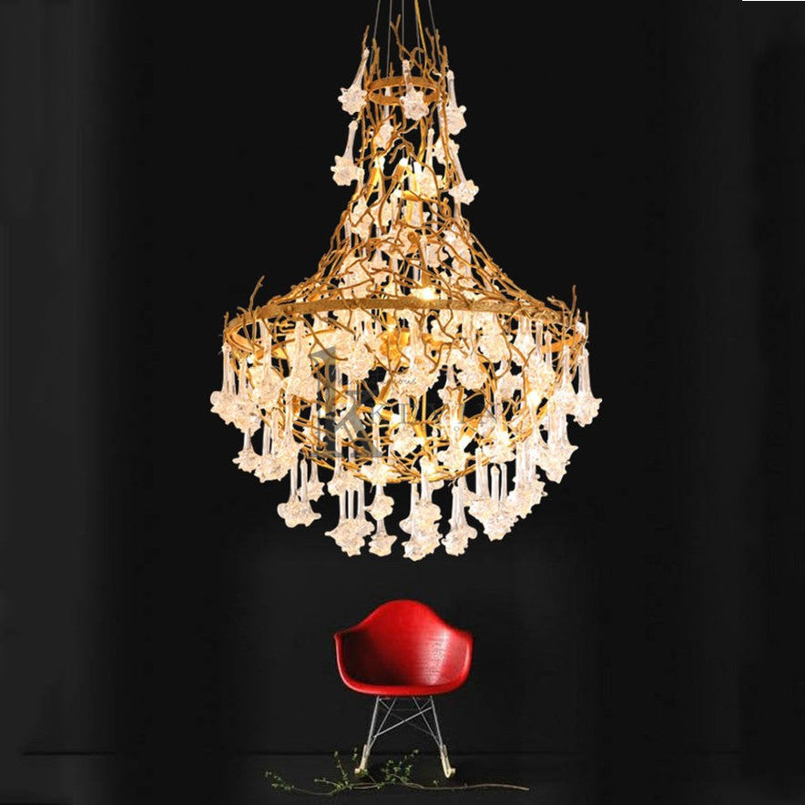 Caleb Modern Crystal Drop Brass Branch Chandelier Branch Chandelier Kevin Studio Inc