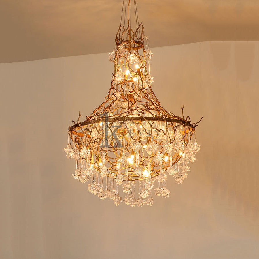 Caleb Modern Crystal Drop Brass Branch Chandelier Branch Chandelier Kevin Studio Inc