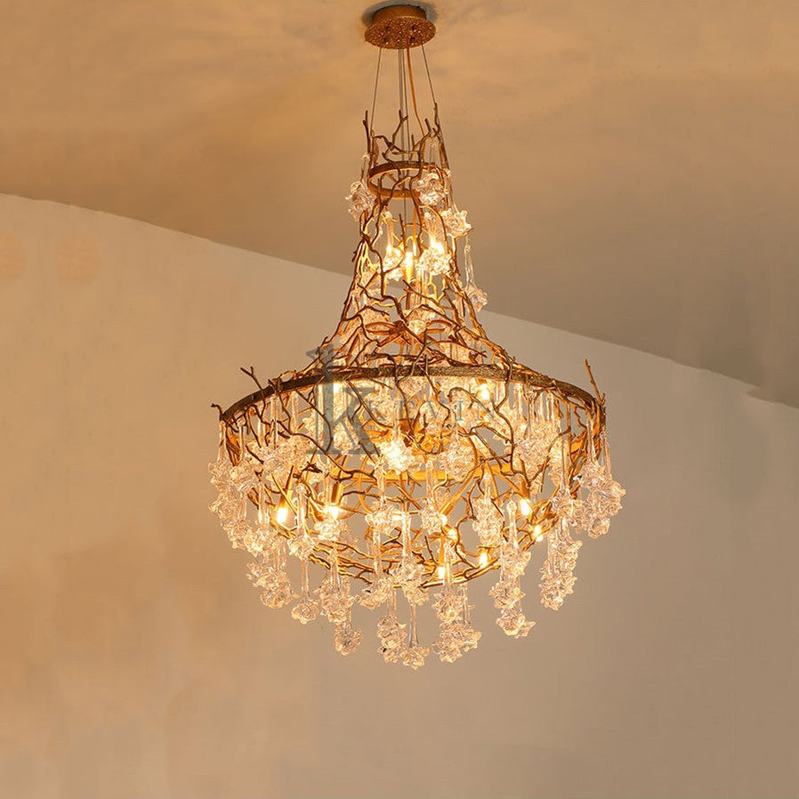 Caleb Modern Crystal Drop Brass Branch Chandelier Branch Chandelier Kevin Studio Inc