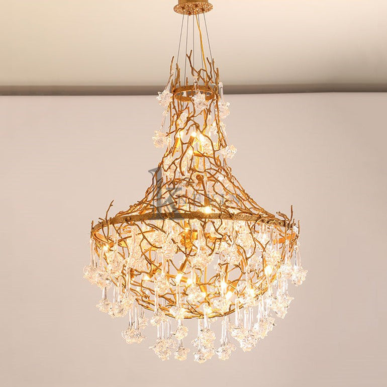Caleb Modern Crystal Drop Brass Branch Chandelier Branch Chandelier Kevin Studio Inc