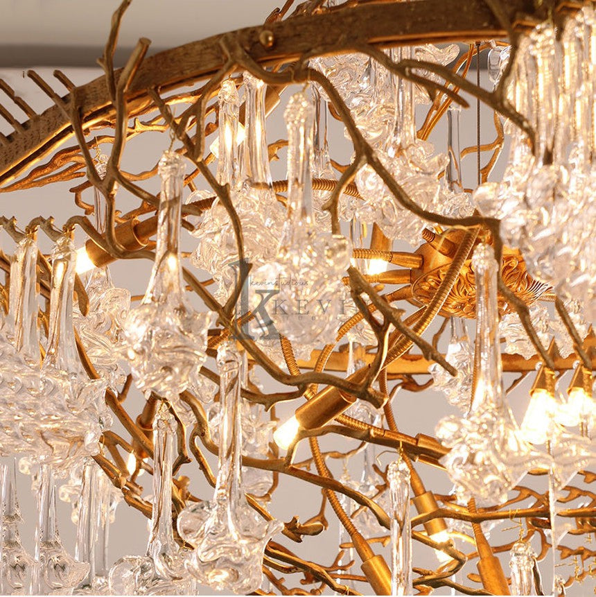 Caleb Modern Crystal Drop Brass Branch Chandelier Branch Chandelier Kevin Studio Inc