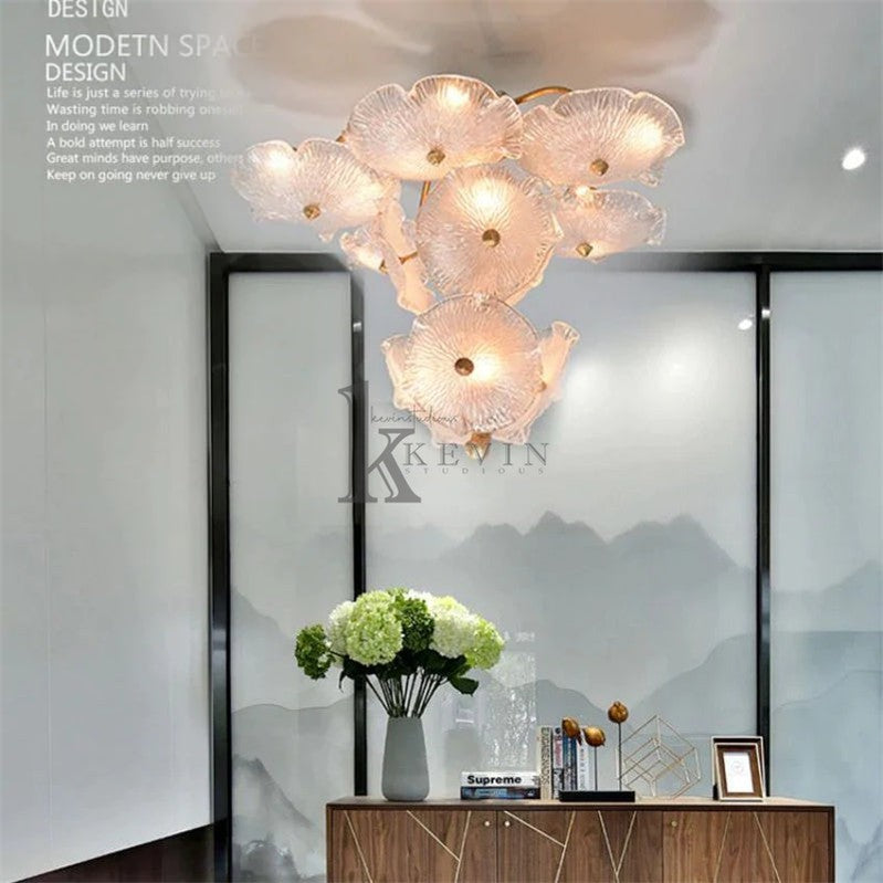 Aruna Modern Luxury Leaf glass flower Ceiling Chandelier Branch Chandelier Kevin Studio Inc 35"D