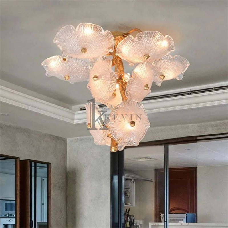 Aruna Modern Luxury Leaf glass flower Ceiling Chandelier Branch Chandelier Kevin Studio Inc 28"D
