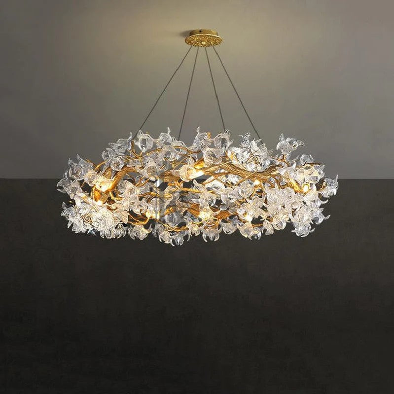 Connie Modern Petal Crystal Round Brass Branch Chandelier For Living Room Branch Chandelier Kevin Studio Inc