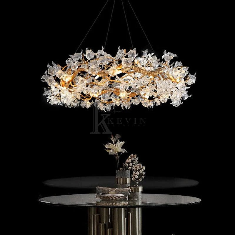 Connie Modern Petal Crystal Round Brass Branch Chandelier For Living Room Branch Chandelier Kevin Studio Inc 31" W X 16" H
