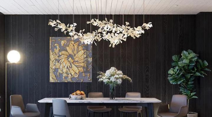 Marsh Modern Porcelain Linear Gold Chandelier, Modern Branch Chandelier for Dining Table Branch Chandelier Kevin Studio Inc