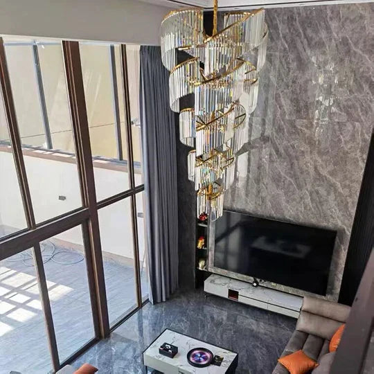 Oversized Modern Designer Creative Multi-tiered Luxury Spiral Crystal Chandelier For High-ceiling Foyer/Entryway/Hallway Chandeliers kevinstudiolives
