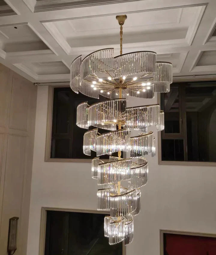 Oversized Modern Designer Creative Multi-tiered Luxury Spiral Crystal Chandelier For High-ceiling Foyer/Entryway/Hallway Chandeliers kevinstudiolives