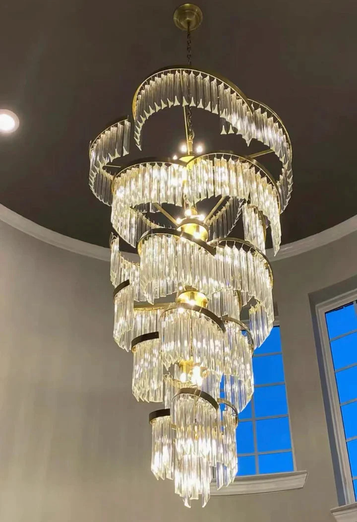 Oversized Modern Designer Creative Multi-tiered Luxury Spiral Crystal Chandelier For High-ceiling Foyer/Entryway/Hallway Chandeliers kevinstudiolives