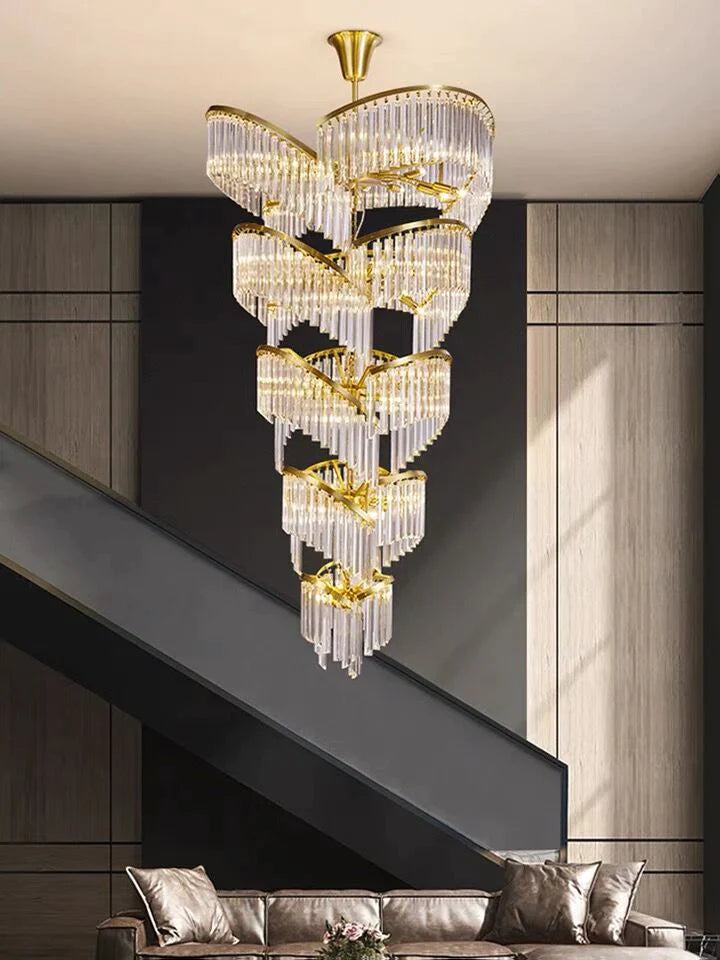 Oversized Modern Designer Creative Multi-tiered Luxury Spiral Crystal Chandelier For High-ceiling Foyer/Entryway/Hallway Chandeliers kevinstudiolives