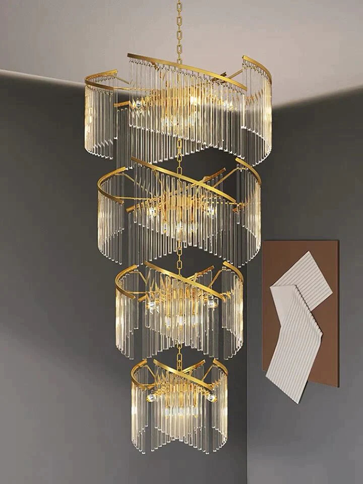 Oversized Modern Designer Creative Multi-tiered Luxury Spiral Crystal Chandelier For High-ceiling Foyer/Entryway/Hallway Chandeliers kevinstudiolives
