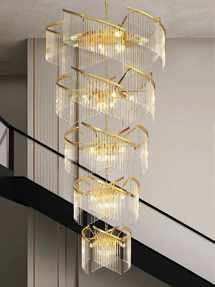 Oversized Modern Designer Creative Multi-tiered Luxury Spiral Crystal Chandelier For High-ceiling Foyer/Entryway/Hallway Chandeliers kevinstudiolives