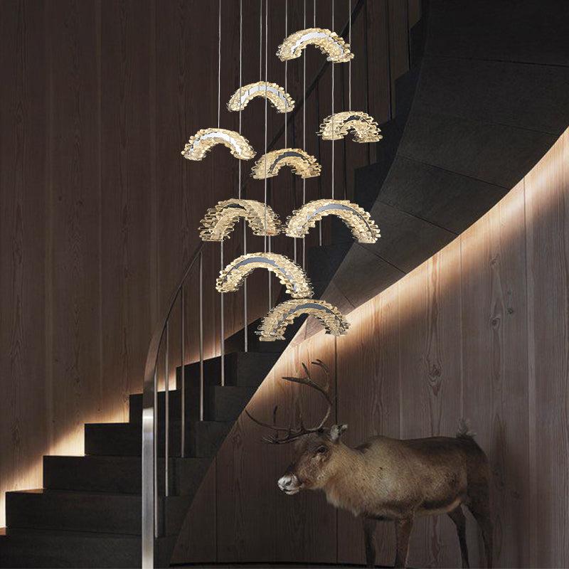 Nonna Modern Rock Crystal Crescent Chandelier Over Dining Table, Staircase Chandelier Chandelier Kevin Studio Inc