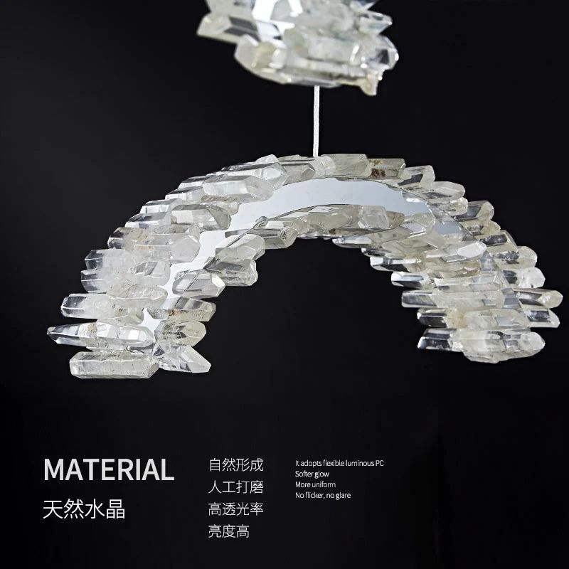 Nonna Modern Rock Crystal Crescent Chandelier Over Dining Table, Staircase Chandelier Chandelier Kevin Studio Inc