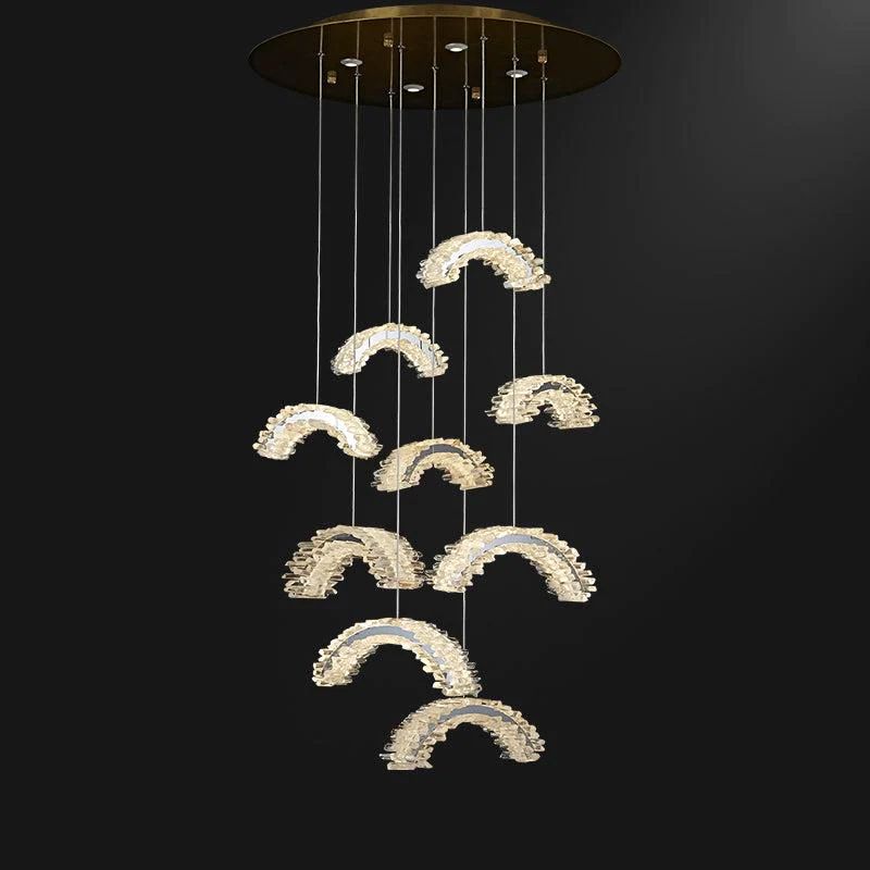 Nonna Modern Rock Crystal Crescent Chandelier Over Dining Table, Staircase Chandelier Chandelier Kevin Studio Inc
