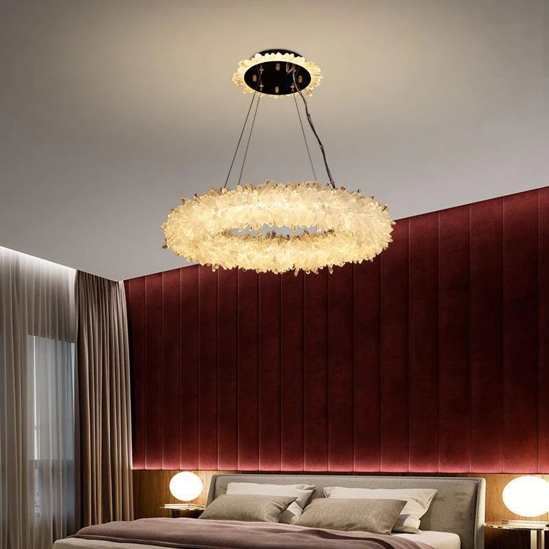 Modern Rock Crystal Halo Chandelier Over Dining Table Chandelier Kevin Studio Inc 39.4" D