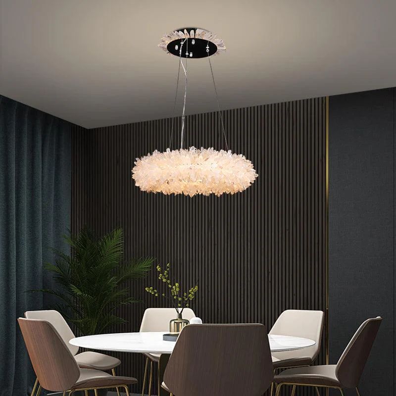 Modern Rock Crystal Halo Chandelier Over Dining Table Chandelier Kevin Studio Inc 23.6" D