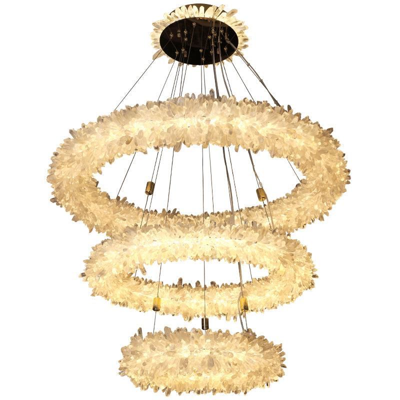 Modern Rock Crystal Halo Chandelier Over Dining Table Chandelier Kevin Studio Inc 23.6" D+39.4" D+47.2" D