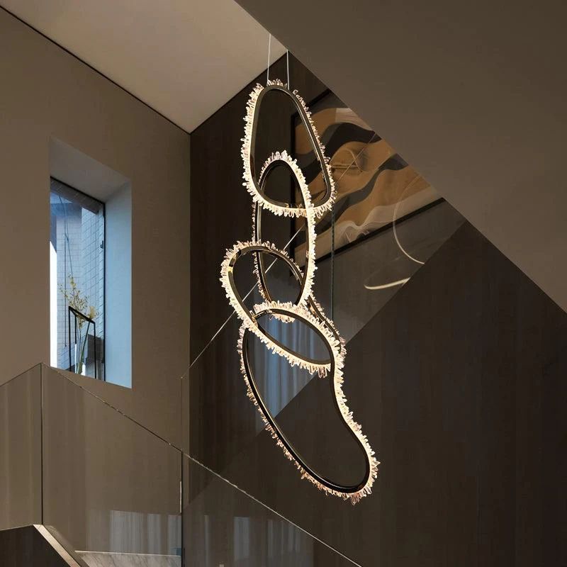 Holon Modern Rock Crystal Irregular Round Chandelier, Staircase Chandelier Chandelier Kevin Studio Inc