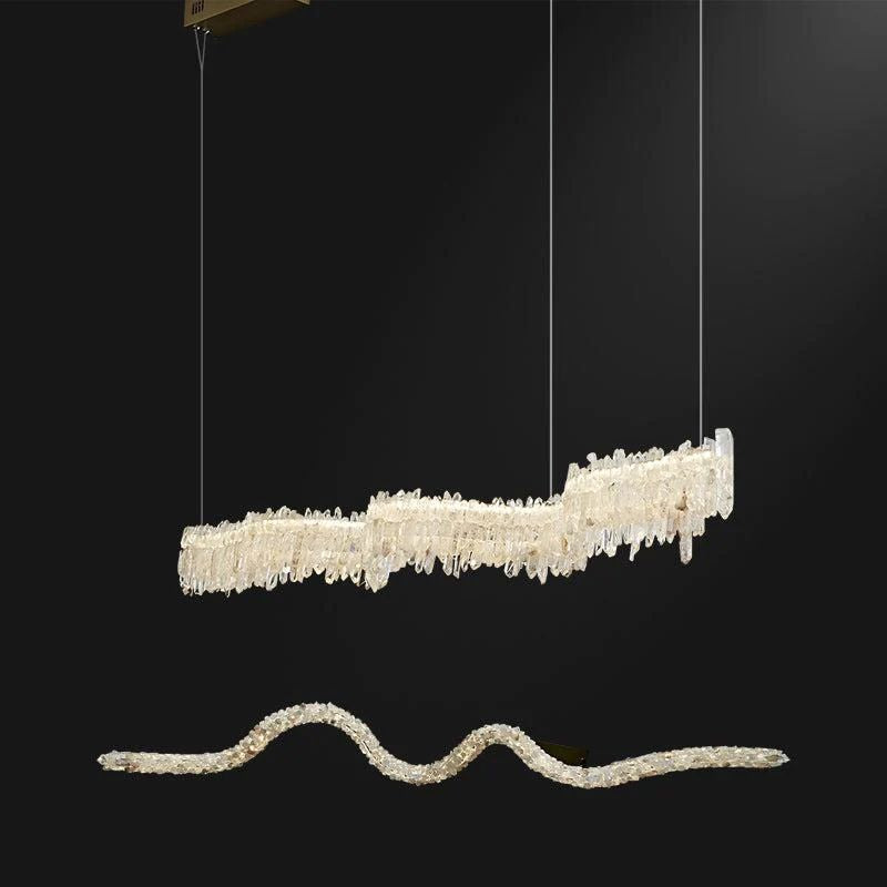 Grann Modern Rock Crystal Linear Chandelier Over Dining Table Chandelier Kevin Studio Inc