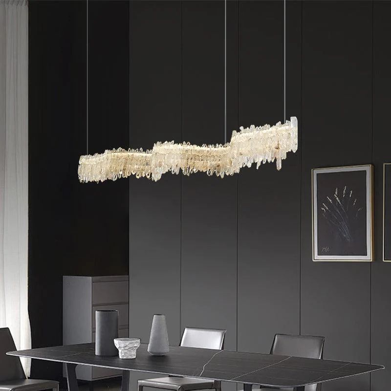 Grann Modern Rock Crystal Linear Chandelier Over Dining Table Chandelier Kevin Studio Inc S SHAPE 47.2" L
