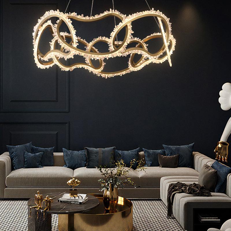 Etney Modern Rock Crystal Multi Ring Chandelier For Living Room Chandelier Kevin Studio Inc