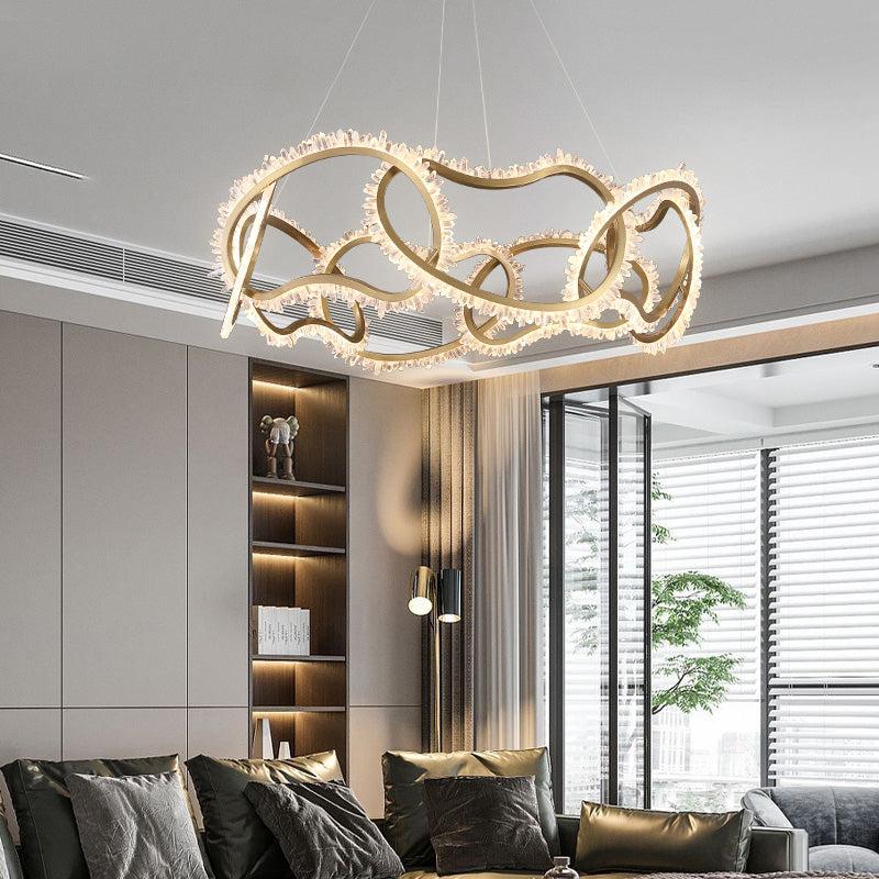 Etney Modern Rock Crystal Multi Ring Chandelier For Living Room Chandelier Kevin Studio Inc