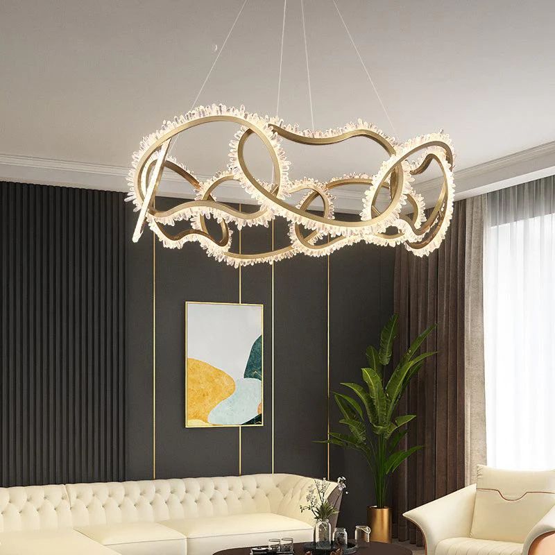 Etney Modern Rock Crystal Multi Ring Chandelier For Living Room Chandelier Kevin Studio Inc