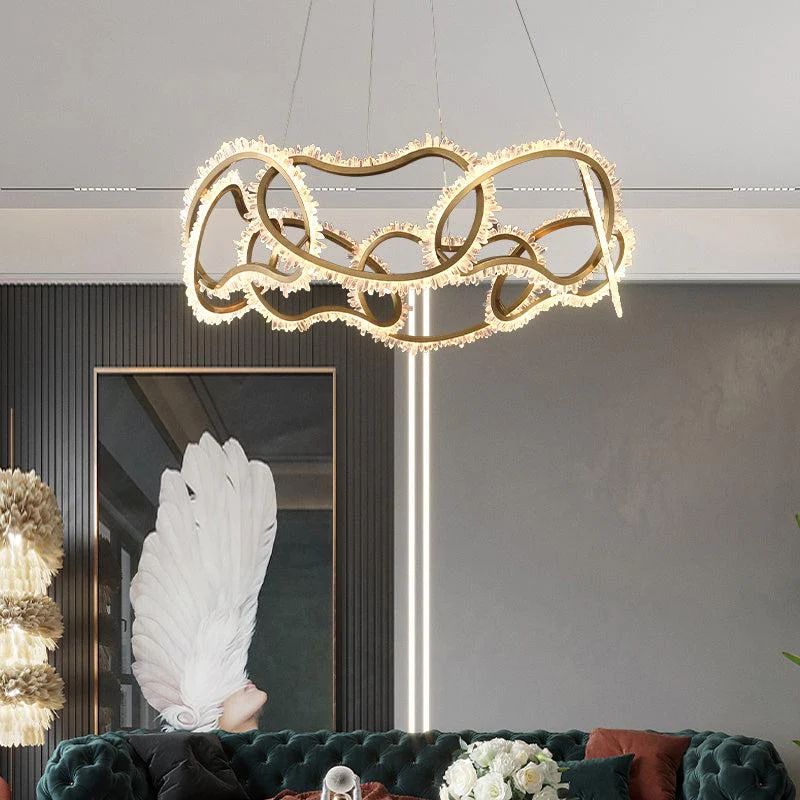 Etney Modern Rock Crystal Multi Ring Chandelier For Living Room Chandelier Kevin Studio Inc