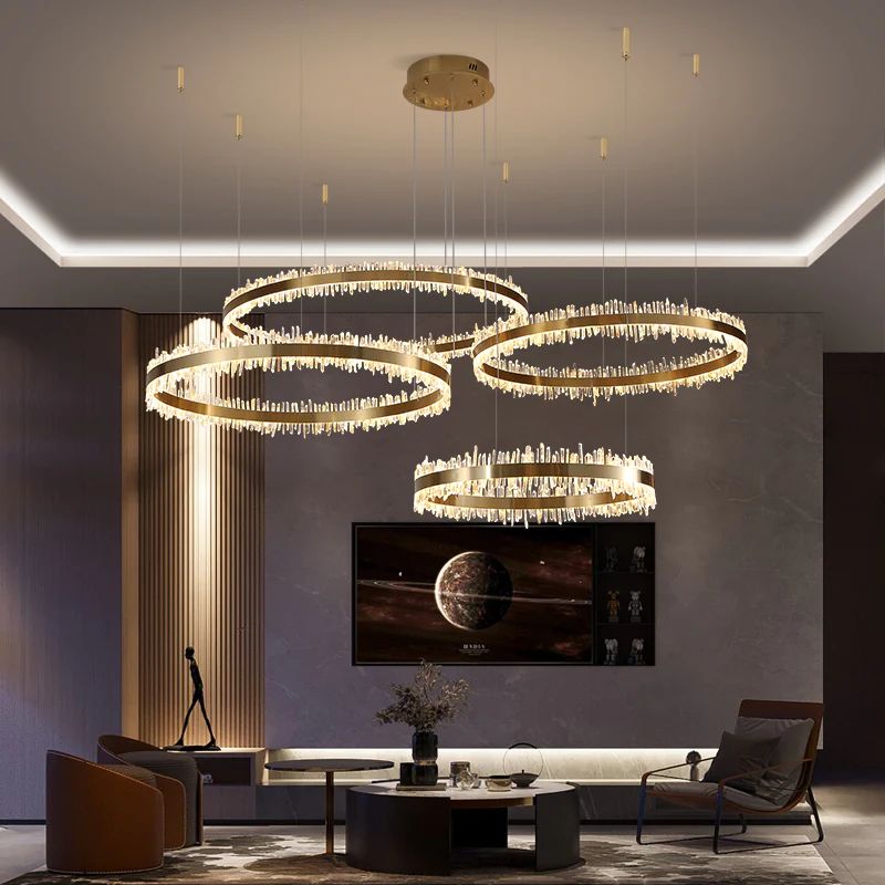 Baline Modern Rock Crystal Rings Luxury Chandelier For Living Room Chandelier Kevin Studio Inc