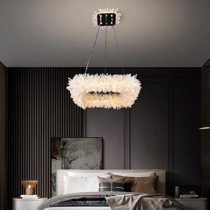 Leoline Modern Rock Crystal Square Chandelier For Bedroom, Elegant Chandelier Over Dining Table Chandelier Kevin Studio Inc