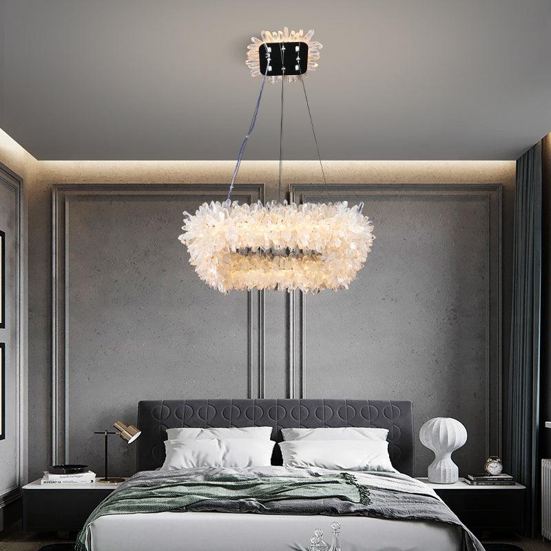 Leoline Modern Rock Crystal Square Chandelier For Bedroom, Elegant Chandelier Over Dining Table Chandelier Kevin Studio Inc