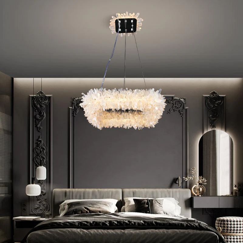 Leoline Modern Rock Crystal Square Chandelier For Bedroom, Elegant Chandelier Over Dining Table Chandelier Kevin Studio Inc