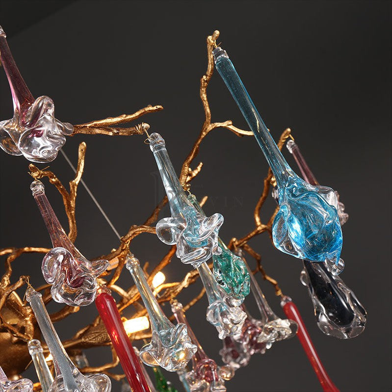 Carin Colored Glass Drop Round Branch Chandelier Branch Chandelier Kevin Studio Inc