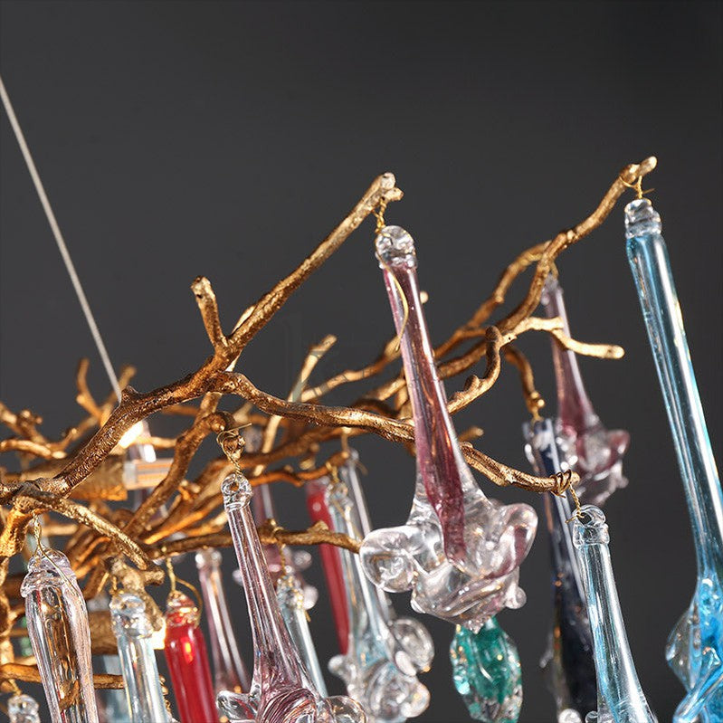 Carin Colored Glass Drop Round Branch Chandelier Branch Chandelier Kevin Studio Inc