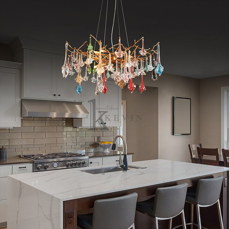 Carin Colored Glass Drop Round Branch Chandelier Branch Chandelier Kevin Studio Inc