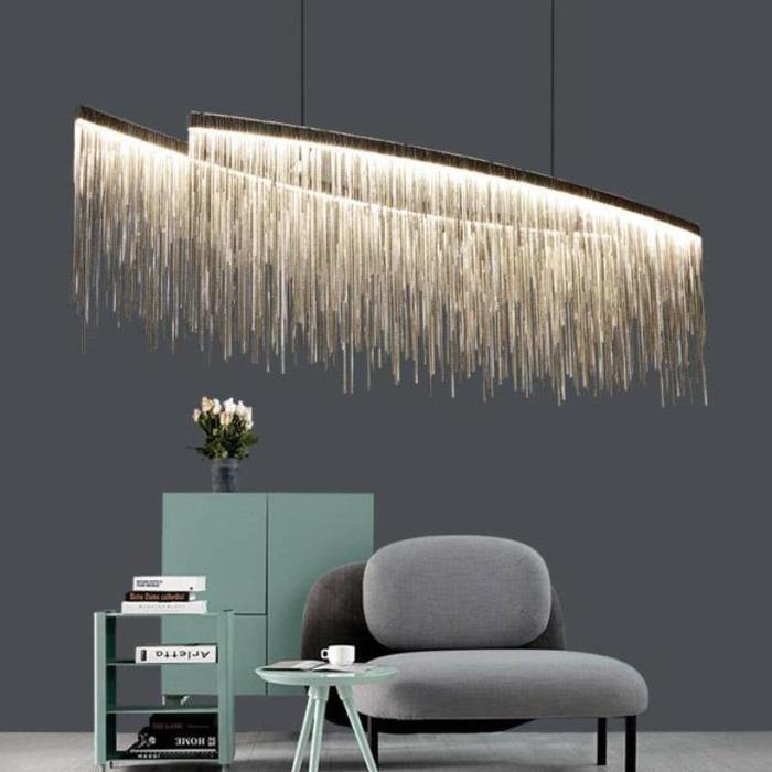 Dyamon Stainless Steel Chain Tassel Chandelier Over Dining Table Chandelier Kevin Studio Inc