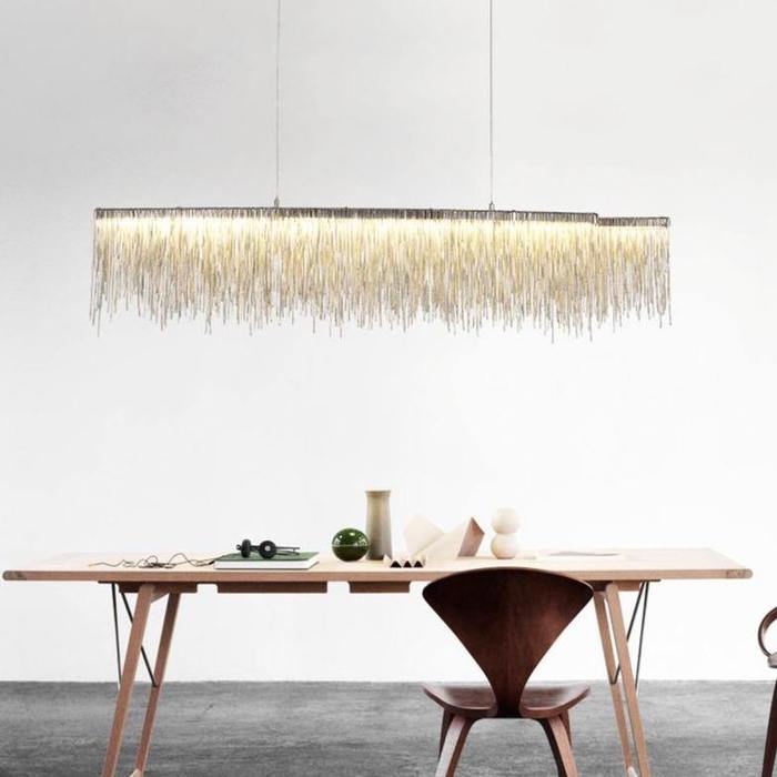 Dyamon Stainless Steel Chain Tassel Chandelier Over Dining Table Chandelier Kevin Studio Inc Length 40"
