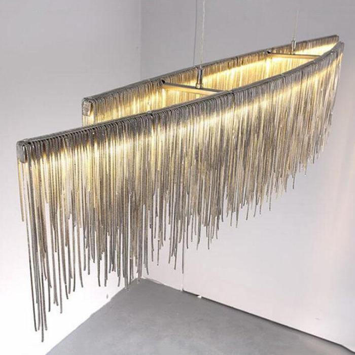 Dyamon Stainless Steel Chain Tassel Chandelier Over Dining Table Chandelier Kevin Studio Inc