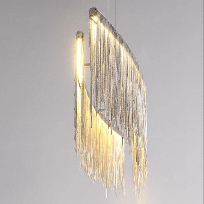Dyamon Stainless Steel Chain Tassel Chandelier Over Dining Table Chandelier Kevin Studio Inc