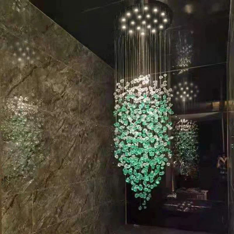 Rain Drop Crystal Falls Round Modern Chandelier For Staircase Chandeliers Kevin Studio Inc