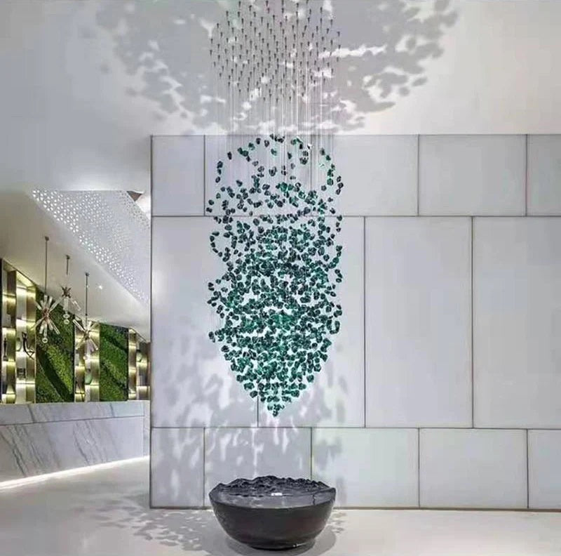Rain Drop Crystal Falls Round Modern Chandelier For Staircase Chandeliers Kevin Studio Inc